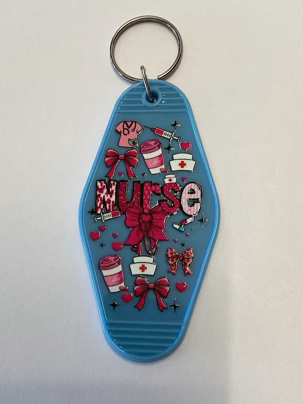 Blue Nurse Keychain with Pink Accents - Nursing Gift